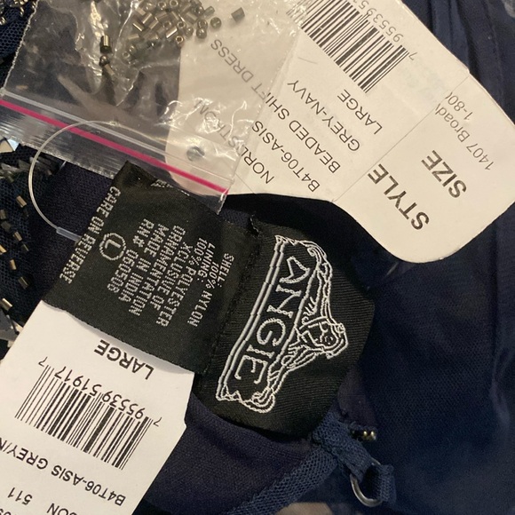 ANGIE - NWT - dress: grey lined mini, mesh overlay & beads / sequins, straps - L - Picture 5 of 16